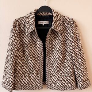 Diane Von Furstenberg Brown & Cream Geometric Cropped Jacket